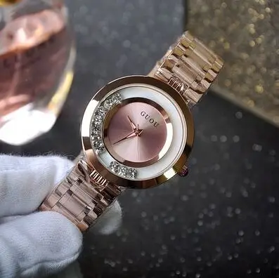 Модные женские Часы GUOU, женские часы, роскошный браслет, часы для женщин, розовое золото, стразы, женские часы, reloj mujer saat - Цвет: Розовый