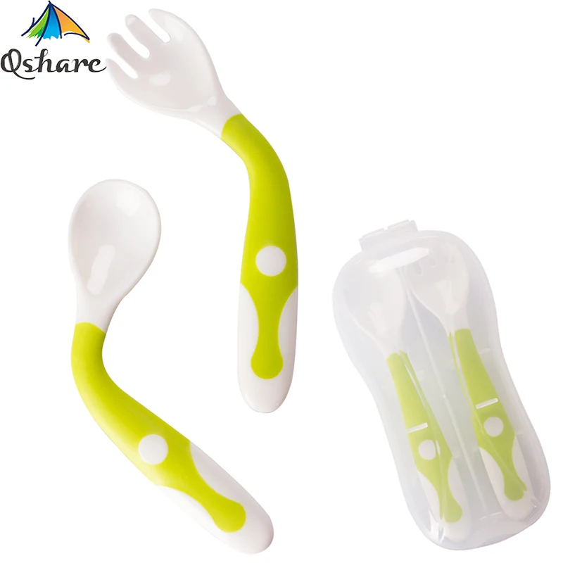 Qshare Baby Utensil Spoon Fork Set with Travel Safe Case Toddler Babies ...