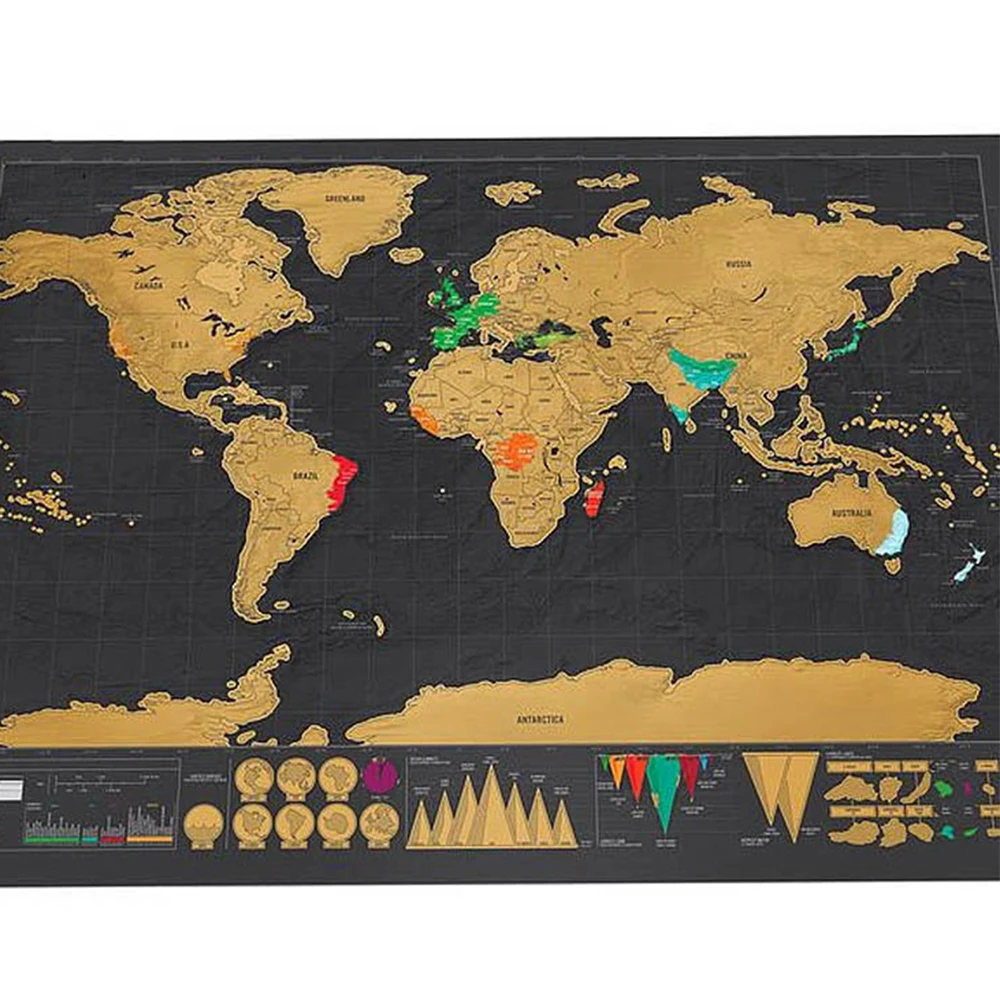 Deluxe Erase Black World Map Scratch off World Map персональные дорожные наклейки на стену