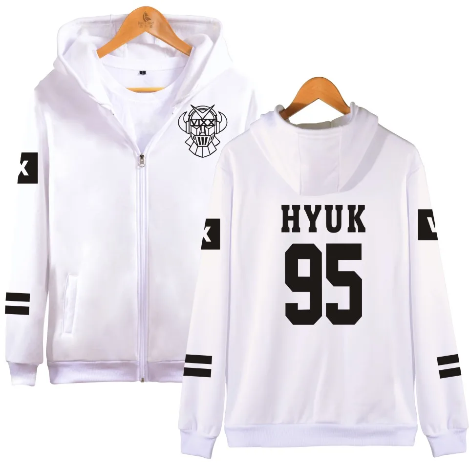 KPOP VIXX толстовки с капюшоном на молнии Vixx пуловер с косой молнией Толстовка Harajuku Хип Хоп флис VIXX для женщин мужчин леди молодых подростков - Цвет: 95 HYUK White