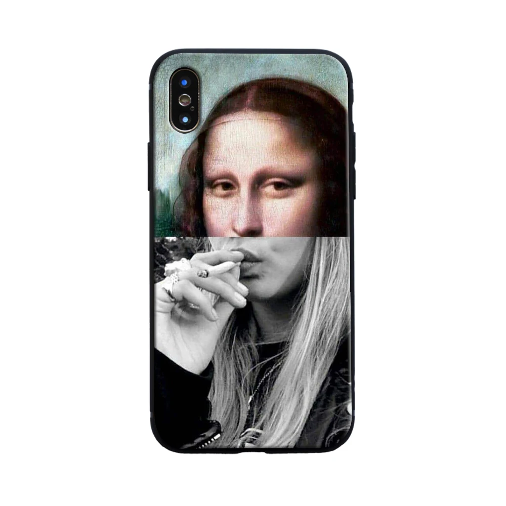 2 soft case Чехол для телефона Мона Лиза с художественным рисунком, мягкий ТПУ с рисунком для iphone X XR XS MAX 8 7 6 5 6S 5S PLUS SE MonaLisa gum smoke чехол - Цвет: 2 soft case