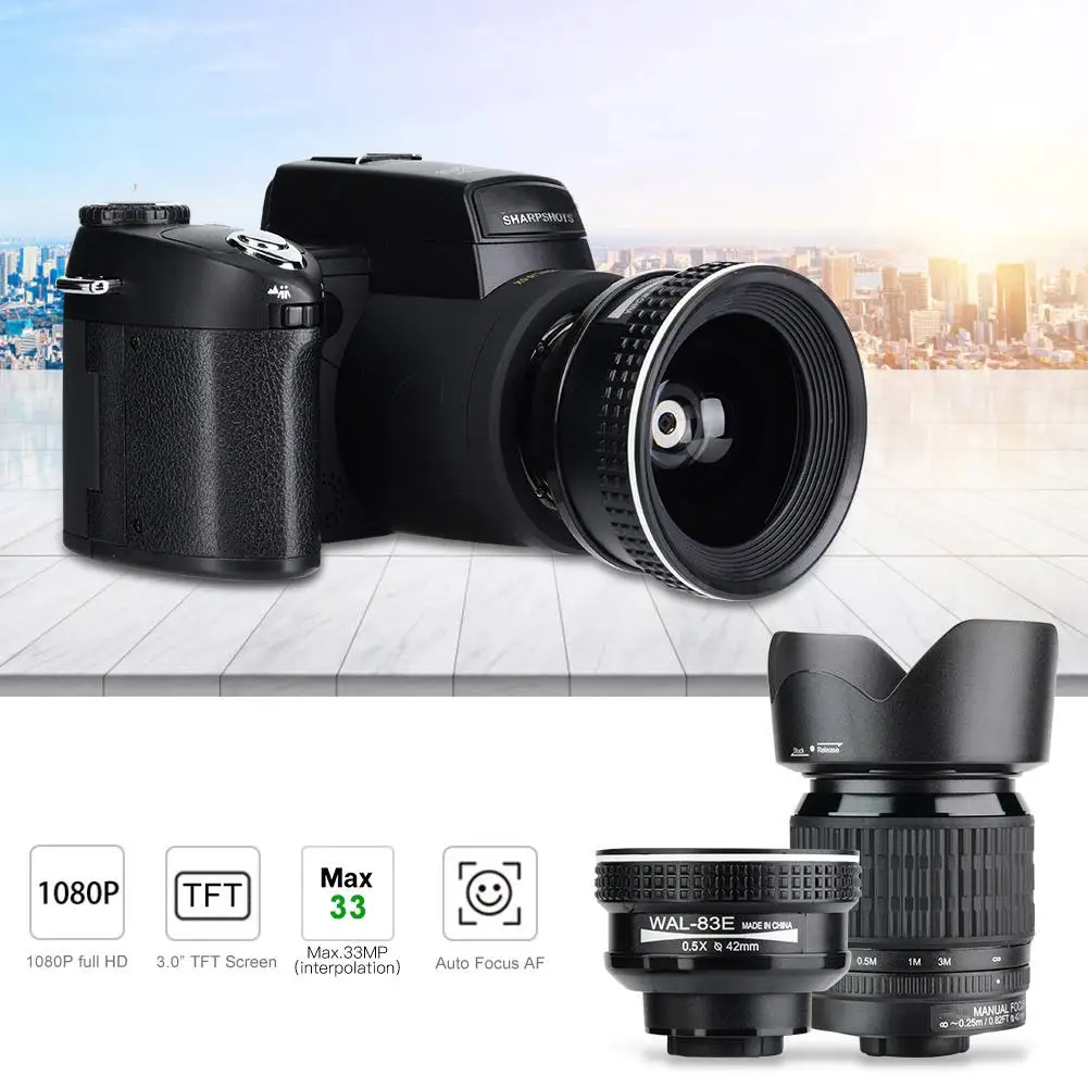 33MP HD D7300 Цифровая видеокамера Камера Широкий формат объектив+ 24X телеобъектив+ светодиодный+ набор штативов