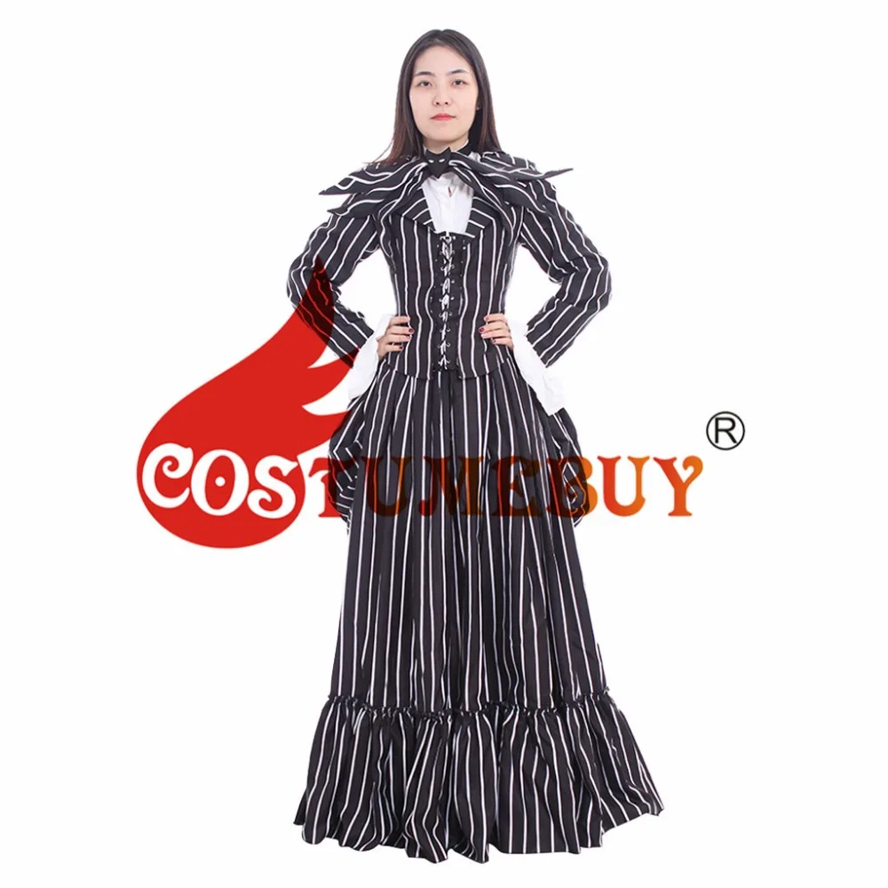 CostumeBuy/Кошмар перед Рождеством, костюм Джека Скеллингтона для взрослых женщин, винтажное Полосатое платье на Хэллоуин, Anhy, размер L920