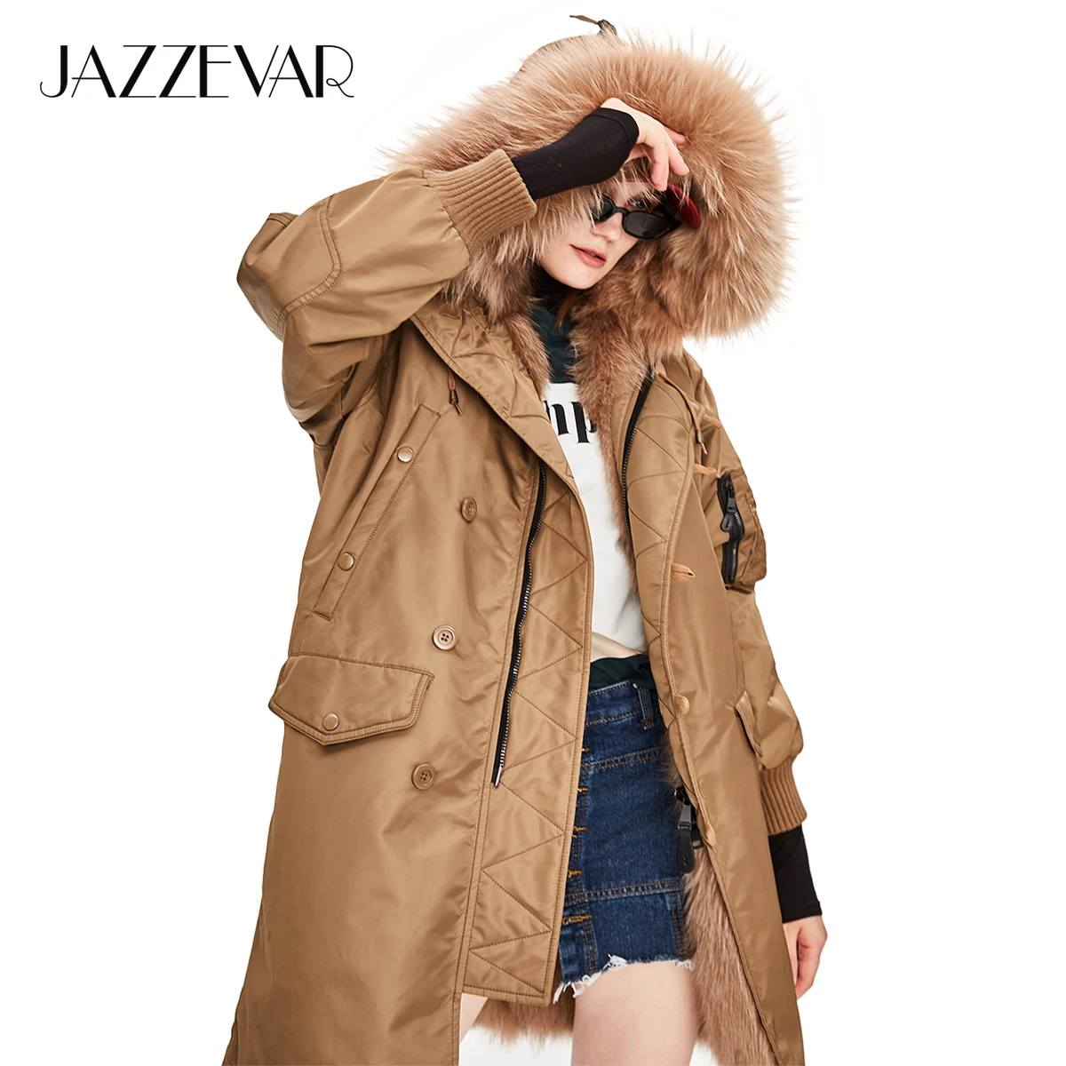 JAZZEVAR 2018 New Winter High Fashion Safari Style Women Luxurious Fur Military Parka Thick Fox lining Ladies Hooded Coat|Real Fur| - AliExpress