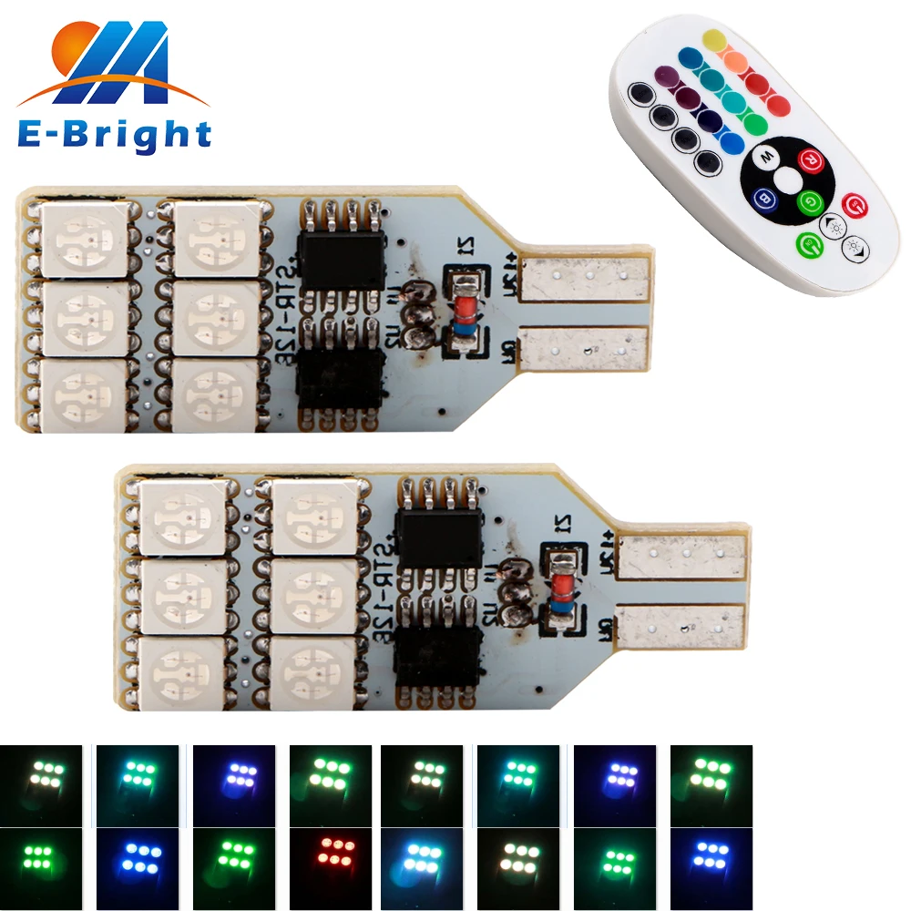 2 комплекта (4 шт.) RGB с пультом дистанционного управления T10 194 168 W5W 5050 12 SMD