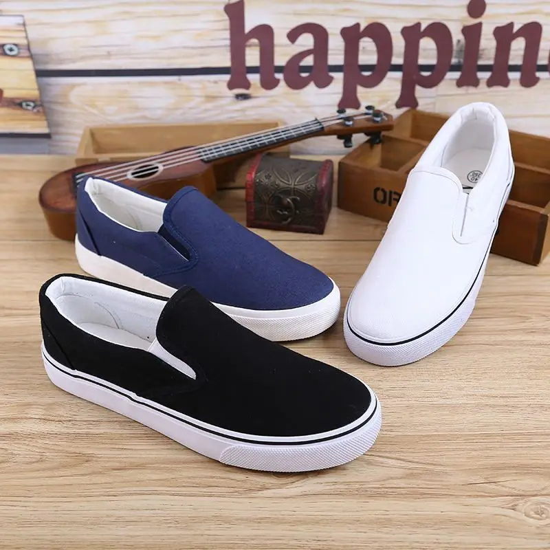 

2019 men's shoes summer canvas men's flat casual black white shoes