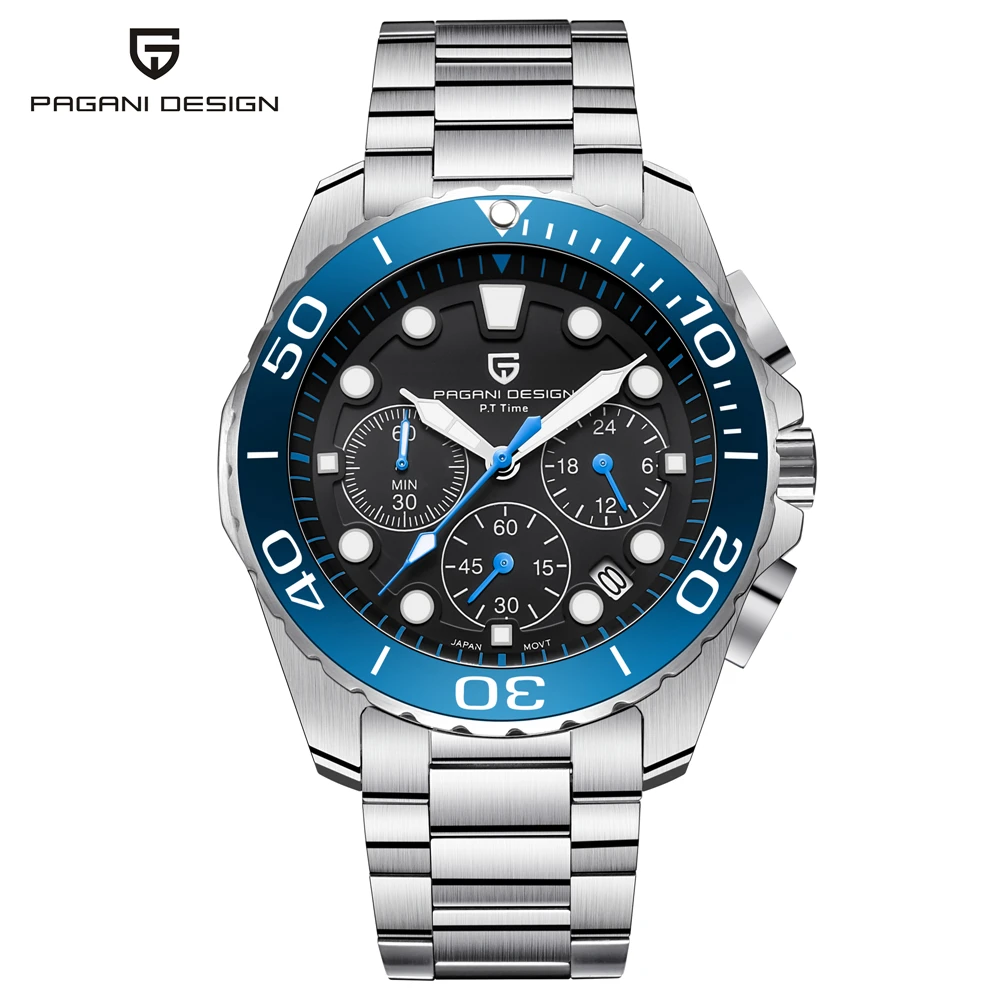 PAGANI Дизайн часы для мужчин Нержавеющая сталь Мода Кварцевый Хронограф Авто Дата Бизнес наручные relogio masculino - Цвет: blue B