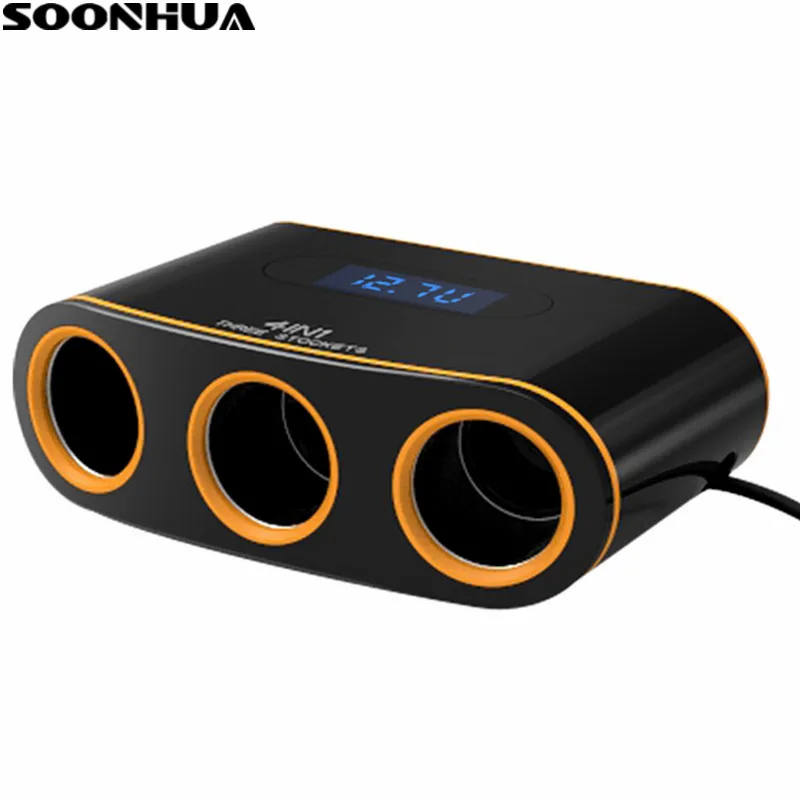 

SOONHUA QC3.0 Quick Charger 3 Socket Cigarette Lighter Car Charger With Dual USB Ports Voltmeter Display For iPhone Samsung