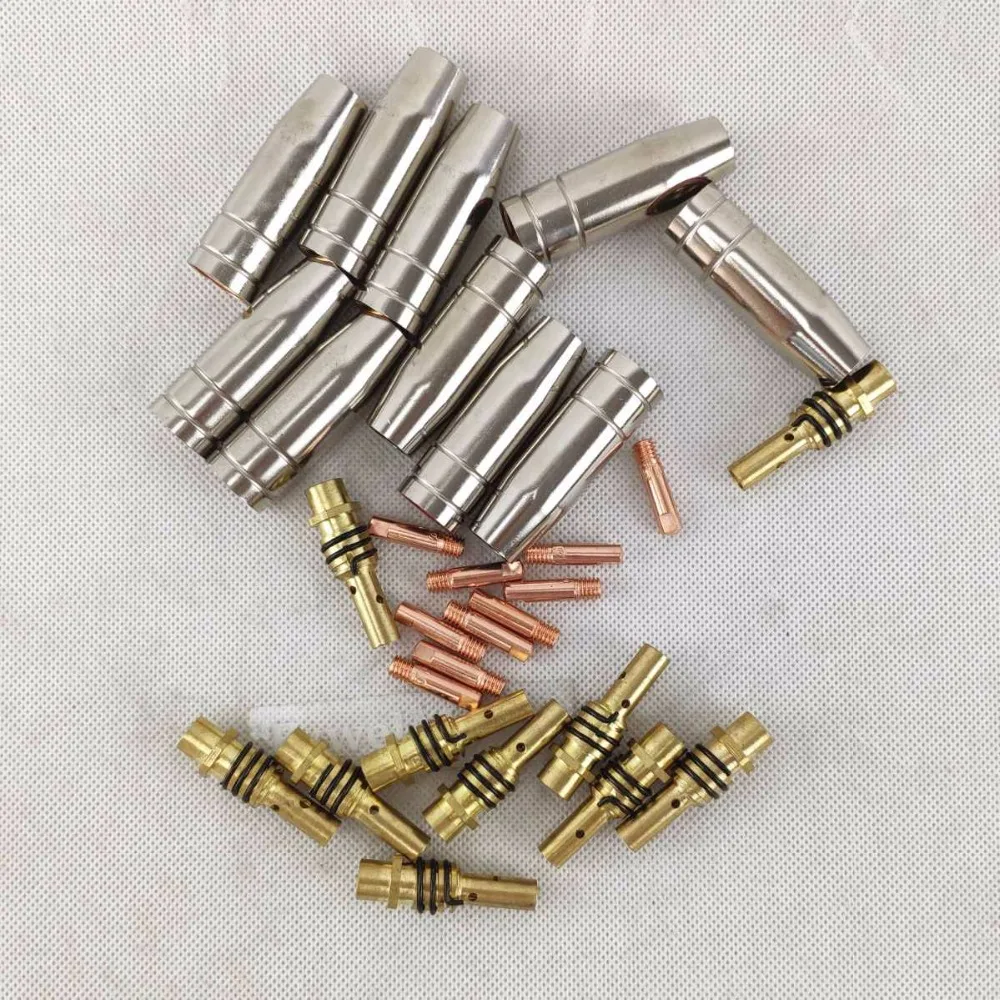 15AK Torch/Gun Consumables 30pcs MIG Torch Gas Nozzle/Tips/Holder for MIG/MAG Welding Machine