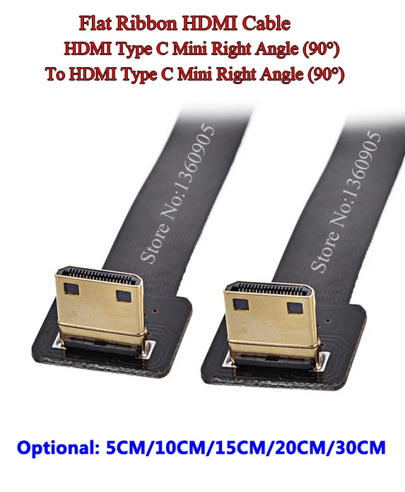 5 см/10 см/15 см/20 см/30 см ультра тонкий плоский кабель Mini HDMI под прямым углом 90 градусов папа-папа под прямым углом 90 градусов лента