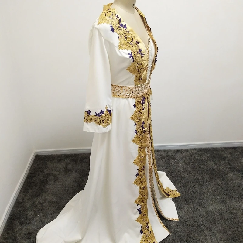 Новое поступление V Шеи Кафтан с длинным рукавом вечернее платье 2019 золотые кружева бисерные вечерние платья abiye abendkleider vestidos de festa