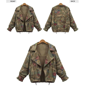 

YJSFG HOUSE Vintage Women Jackets Fashion Epaulet Casual Coats Autumn Loose Batwing Sleeve Camouflage Slim Floral Jacket Zipper