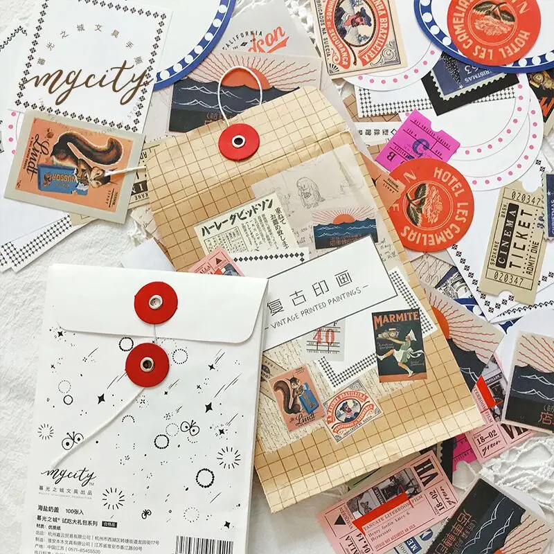 

100 Pcs/Bag Vintage Writable Stamp Ticket Paper Sticker Decorative Stickers Scrapbooking Stick Diary Stationery Album Stickers