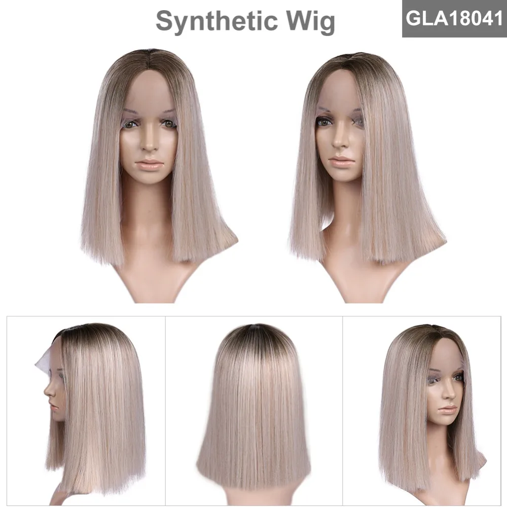 FAVE, смешанный коричневый блонд, прямые 1,8*9, кружевные передние короткие парики, средняя часть, синтетические парики для черно-белых женщин, косплей