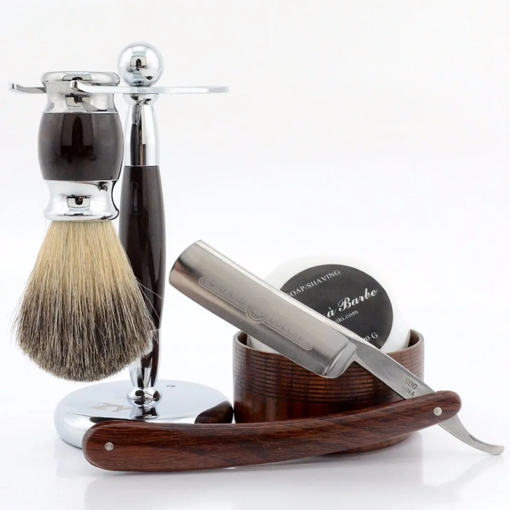 Gold Dollar800 Shave Straight Razor Cut Throat+Pure Badger Brush+Stand