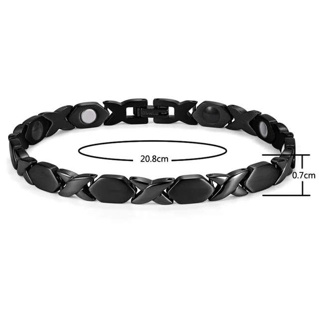 HTB15o9wRpXXXXamapXXq6xXFXXXz - Rainso New Black Titanium 4 Elements Bracelets For Women Elegant Magnetic Therapy Link Bracelet for Health OTB-1287BK