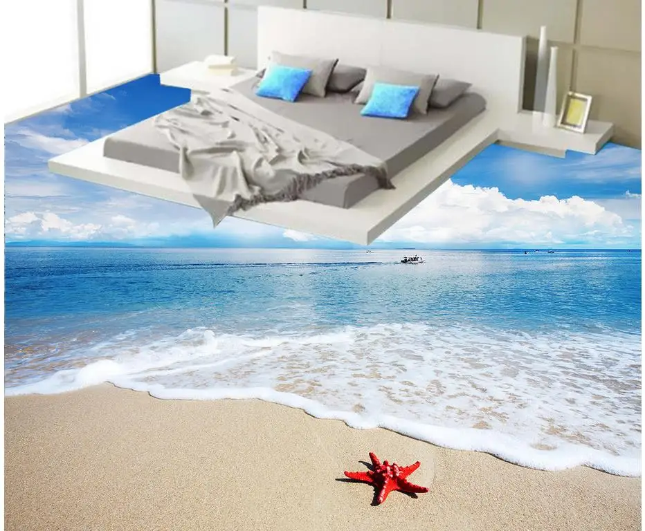3d floor wallpapers Ocean beach self adhesive 3D floor wallpapers PVC