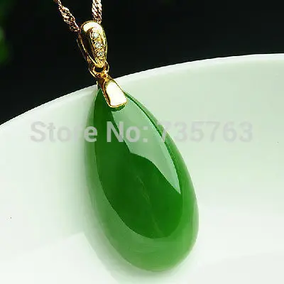 

xiuli 0014834 Hetian green jade jasper necklace pendant pure silver chinese emerald water drop