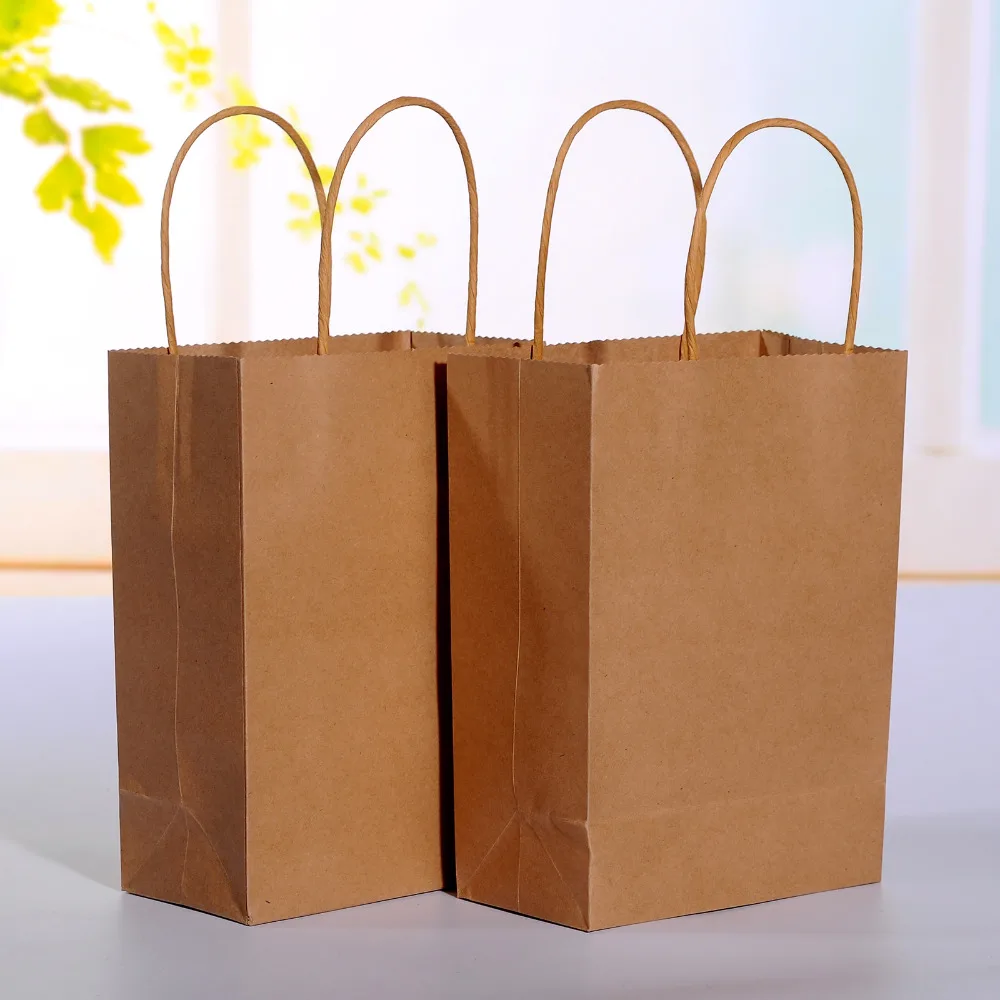 

40pcs/lot Natural kraft paper bag with handle Wedding Party Favor Paper Gift Bags 21*15*8cm