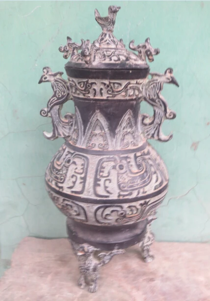 11 inch high Antique Imitation Home Decor Collectible Old Handwork chinese Bronze Carved Big incense burner statue fast ship 11 inch high Antique Imitation Home Decor Collectible Old Handwork chinese Bronze Carved Big incense burner statue fast ship