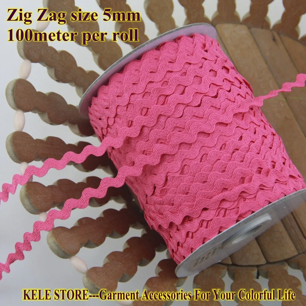 Бесплатная доставка лента Ric rac Zig zag ширина 5-6 мм 100 м/рулон цвет темно-розовый