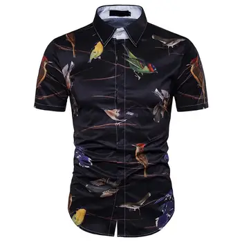 

Slim fit Blouse Men's Clothes Hawaiian Shirt for Men Summer Hawaiian Shirt Men Bird 3D printing Short Sleeve