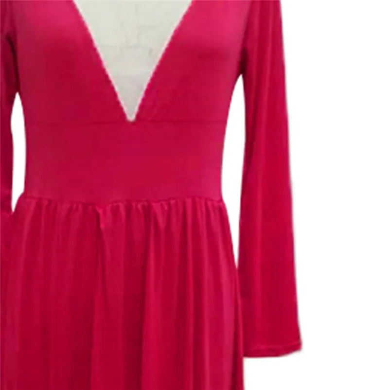 Women's Long Sleeve Sexy V Neck Soild Sling Everying Party Long Dress Casual elegant High Quality dress New Arrival N16#N (14)