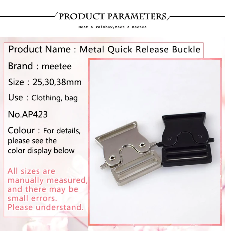 5pcs Meetee Metal Bag Quick Side Release Buckle 25/30/38mm Dog Collar Webbing Adjust Buckle Clothes Tactical Belts Accessories