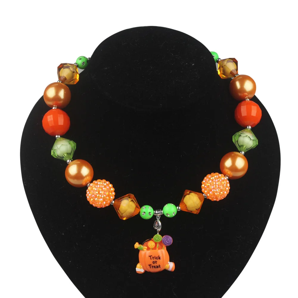 

Halloween Pumpkin Pendant Children's Necklace Bracelets Bubblegum Bead Baby Girl Chunky Jewelry