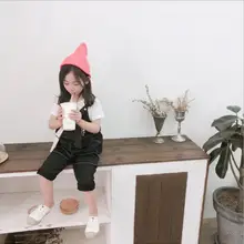 В Корейском стиле для девочек комбинезоны для девочек из хлопка; сезон лето; модные штаны для девочек От 2 до 7 лет HY463