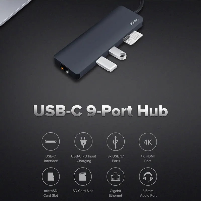 Jcpal USB C концентратор с HDMI 4 K PD зарядное устройство 60 Вт тип c для мульти 3 0 RJ45 5 мм