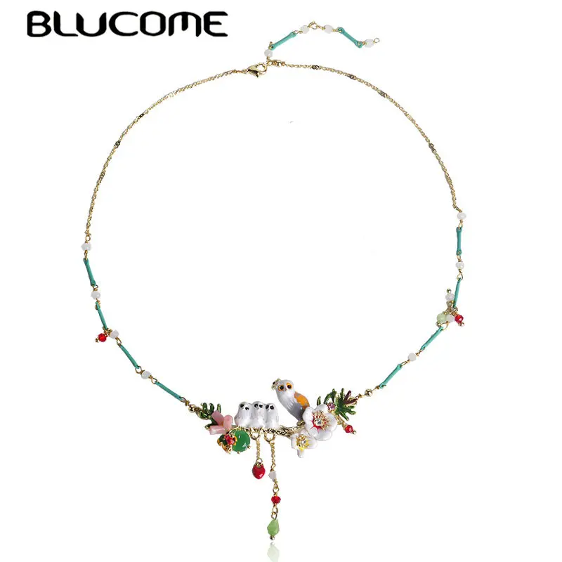 Blucome красочный цветок в форме птиц эмалированная оболочка колье ожерелье маленькие бусы ювелирные изделия для женщин девушки платья вечерние аксессуары