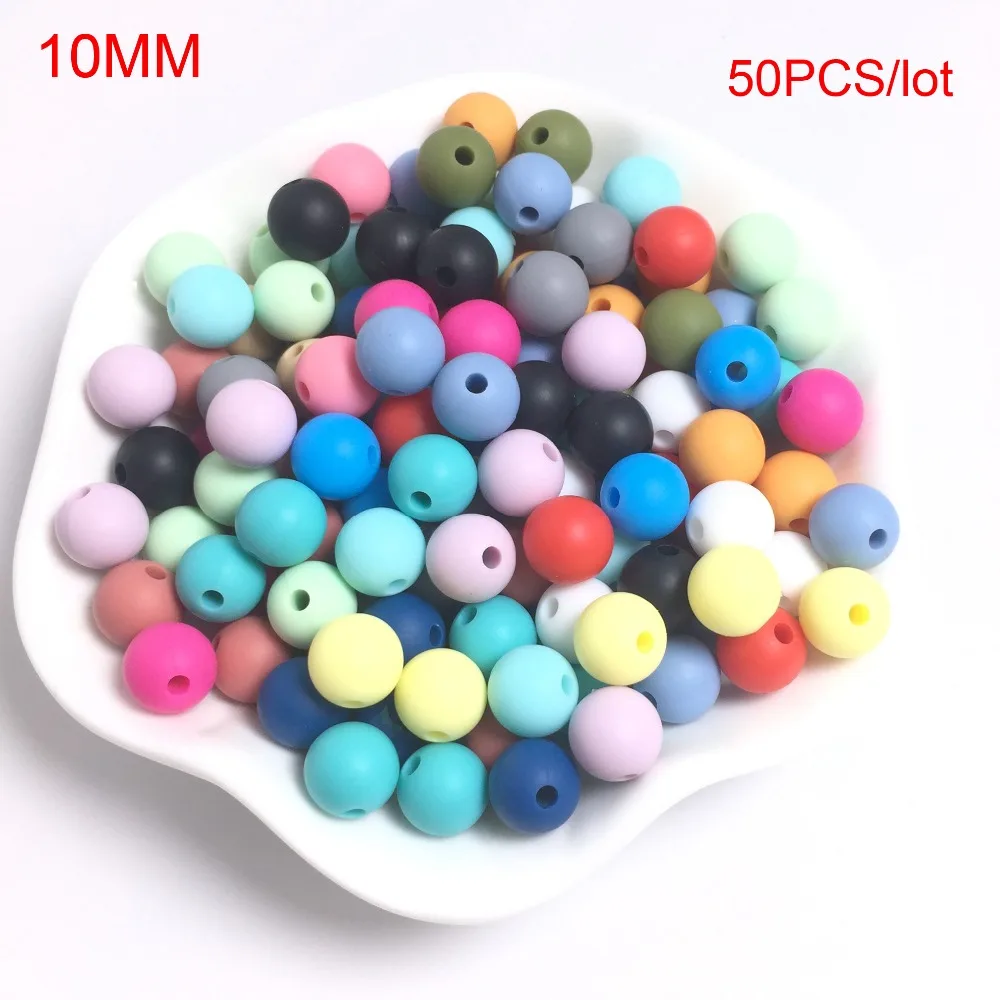 

DIY Beads 10MM Loose Silicone teething beads 50pc Silicone Teething Beads Food Grade Nursing Chewing Round Teether Silicone Bead