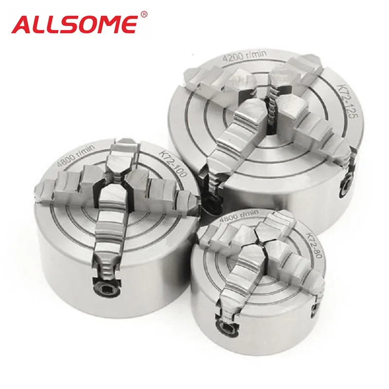 

ALLSOME K72 Lathe Chuck 80/100/125mm 4 Jaw Independent Hardened Reversible Tool HT2026-2028