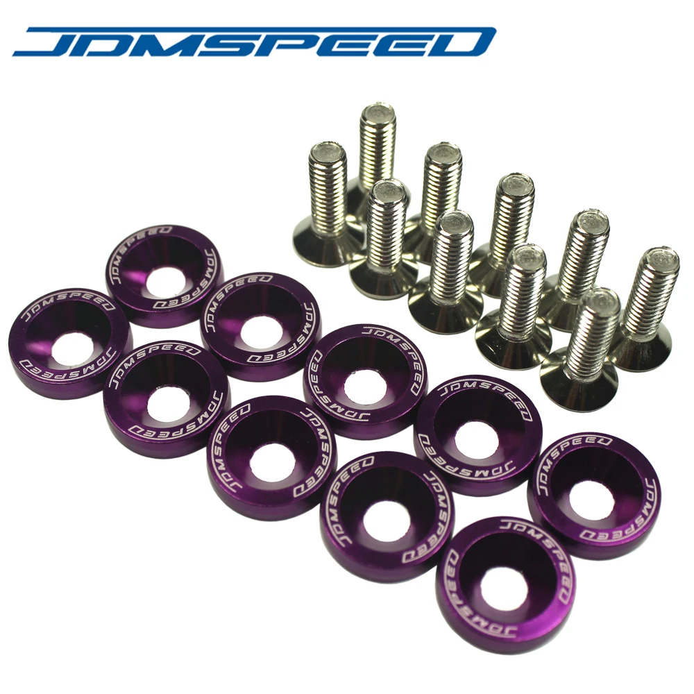 

JDMSPEED 10 PCS PURPLE BILLET ALUMINUM FENDER/BUMPER WASHER/BOLT ENGINE BAY DRESS UP KIT