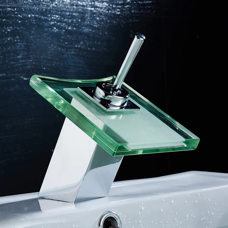 

YAOPENG Waterfall faucet hot and cold copper bathroom Creative tempered glass art Copper body Dual hot and cold Rotate
