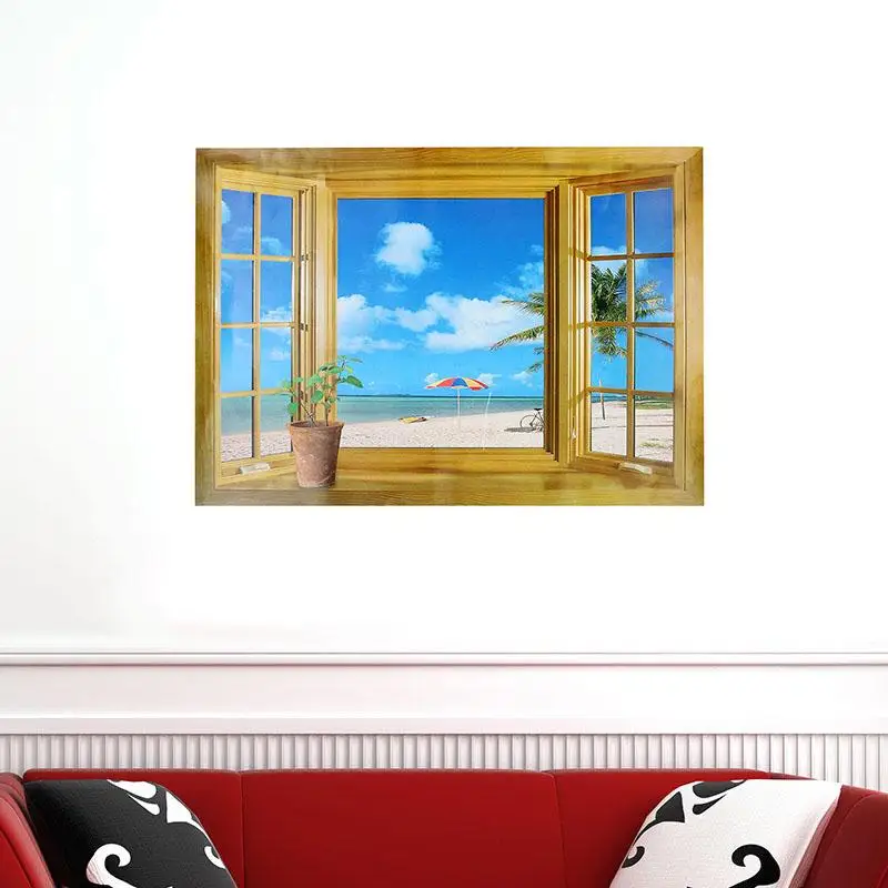 1 шт. wallsticker 3D эффект Windows морской пейзаж стены наклейки дома моды декоры обоями