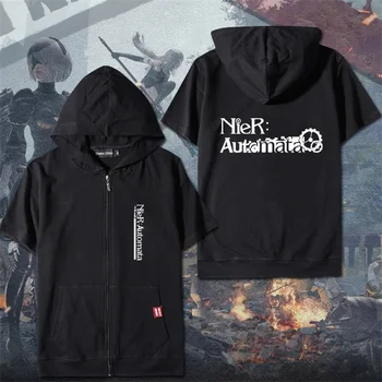 

Anime NieR:Automata 2B Cosplay Summer Short Sleeve T shirt Tee Tops Men Women Zipper Hooded Casual T-shirt Tee Fashion