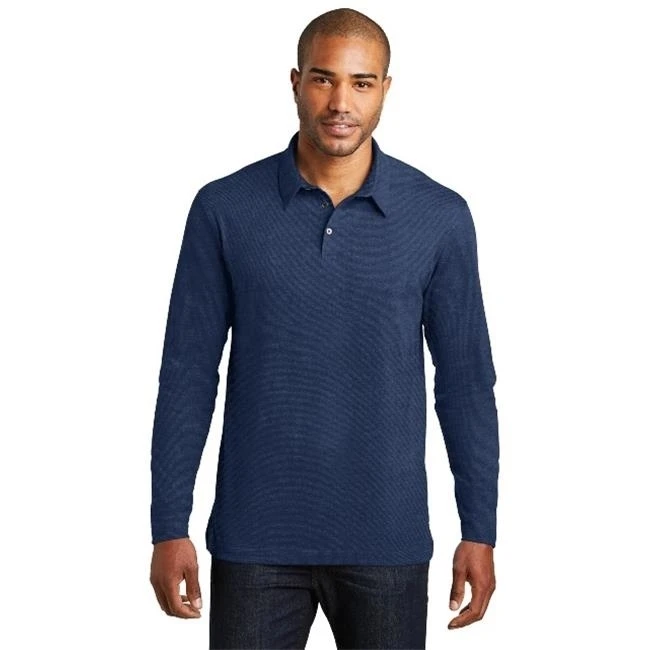 Port Authority K577LS Mens Long Sleeve Meridian Cotton Blend Polo T-Shirt Estate Blue - Small