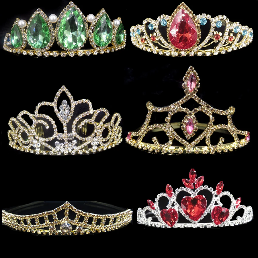 

Top Quality Gold Crown Queen Goddess Wedding Hair Accessories Bride Headdress Head Piece Hair Ornament Children Crystal Tiara