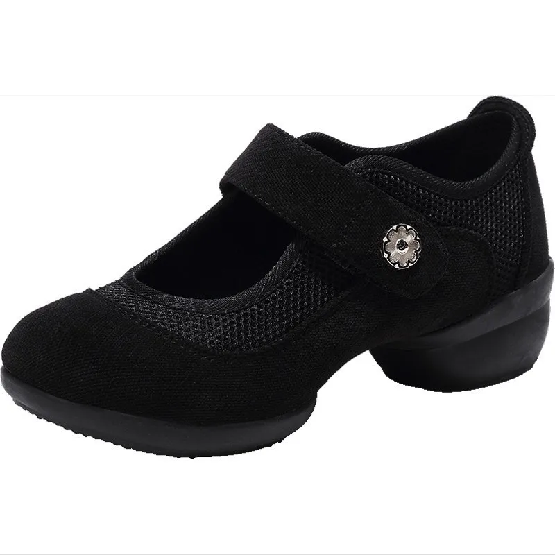 Женские бальные туфли для латинских танцев, Румба, вальс, балетные танцевальные туфли, мягкая подошва, дышащая женская обувь, женские практичные кроссовки 3 см - Цвет: black