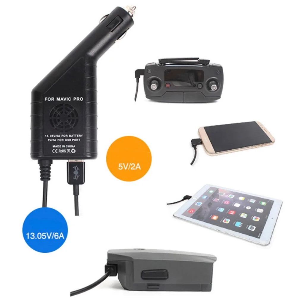  2in1 Car Charger Safe Fast Battery Controller Charger with USB Port for DJI MAVIC PRO Platinum Dron