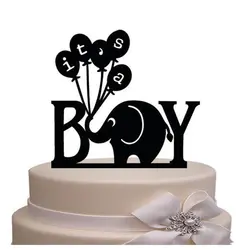 HOT-A черный акрил It's A Boy! Слон шар зеркало торт декоративные Размеры: 16.7*10.5*0.25 см