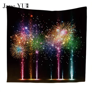 

JaneYU Home Polyester Fabric Night Fireworks Tapestry Wall Hanging Throw Bohemian Door Curtain home decoration accessories