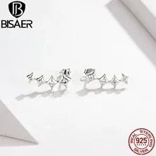 BISAER, серьги-манжеты, 925 пробы, серебро, квадратная форма, серьги-гвоздики для женщин, геометрическая форма, модные циркониевые ювелирные изделия EFE146