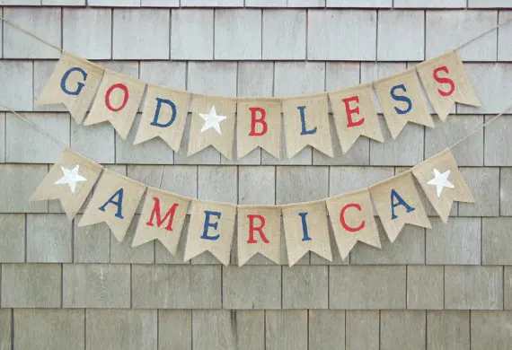 

personalize God Bless America Flag 4th of July Patriotic burlap Banners St Patricks Day party Buntings garlands Photo Prop signs