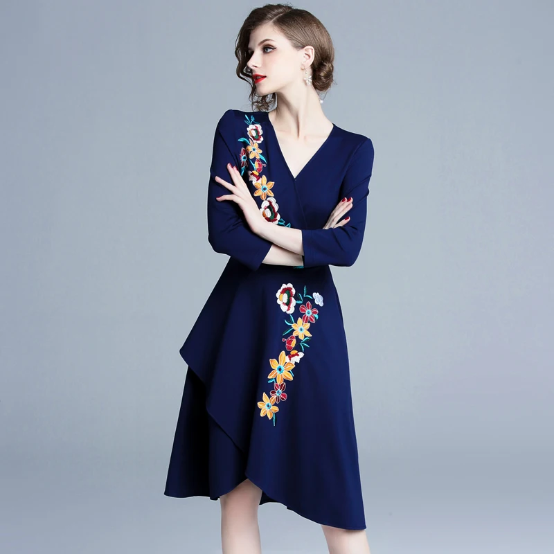 blue floral embroidered dress