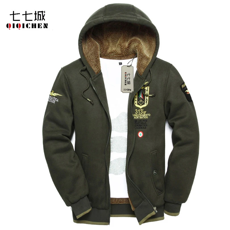 2017 Winter Plus Samt Männer Hoodie Sweatshirt Air Force Pilot Dicke Casual Military Kapuzenjacke Reißverschluss Strickjacke Hoodie Männer 4XL