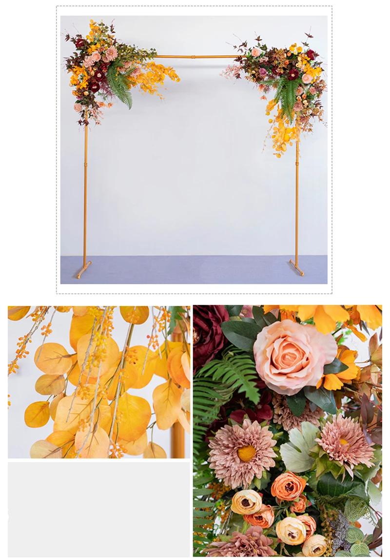 JAROWN Artificial Silk Flower Wrought Iron Stand Flower Row Set Outdoor Decorative Wedding Flower Arches Floral Welcome Decoration (8)