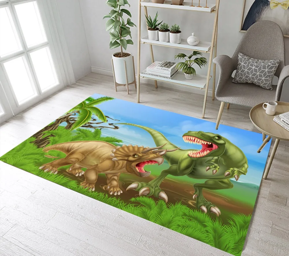

Kids Funny Cartoon Dinosaurs Rugs And Carpets For Baby Home Living Room Large Bedroom Hallway WC kitchen Door Floor Bath Mats
